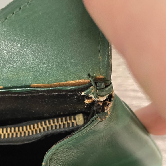 Areitio Vintage Green Leather Handbag Hand Painted 3 Pocket READ Silver Closure - Picture 4 of 11